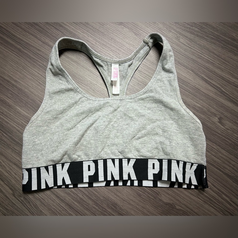 Victoria Secret Pink Thick Band, No Padding Medium sports bra Gray razorback